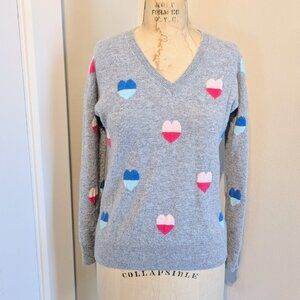 100% Cashmere Cynthia Rowley M Knit Hearts V Neck Sweater